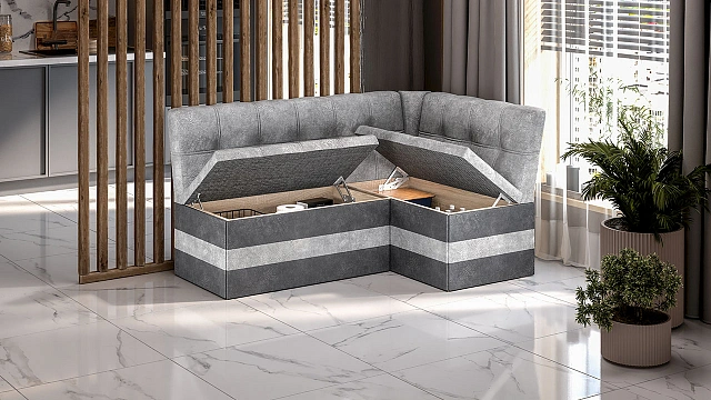 Скамья угловая «Оскар» исп. 2 Микровелюр Wellmart Silver, Graphite