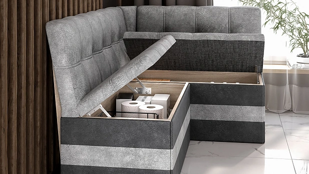 Скамья угловая «Оскар» исп. 2 Микровелюр Wellmart Silver, Graphite