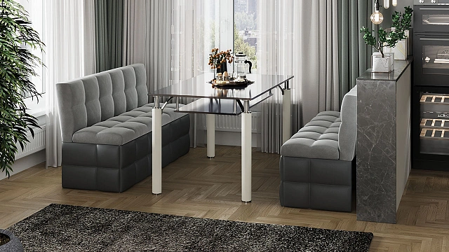 Скамья прямая «Домино» Исп. 2 Кожзам Серый, Велюр Серый